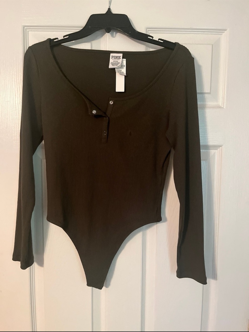 Basic Ribbed  hollister Long-Sleeve Bodysuit - Olive